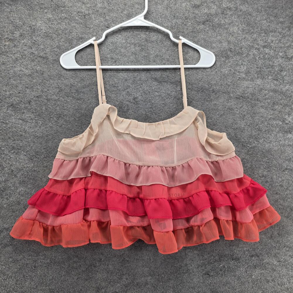 Storia Shirt Womens Large Pink Red Ombre Ruffle Tiered Crop Cami Top Polyester